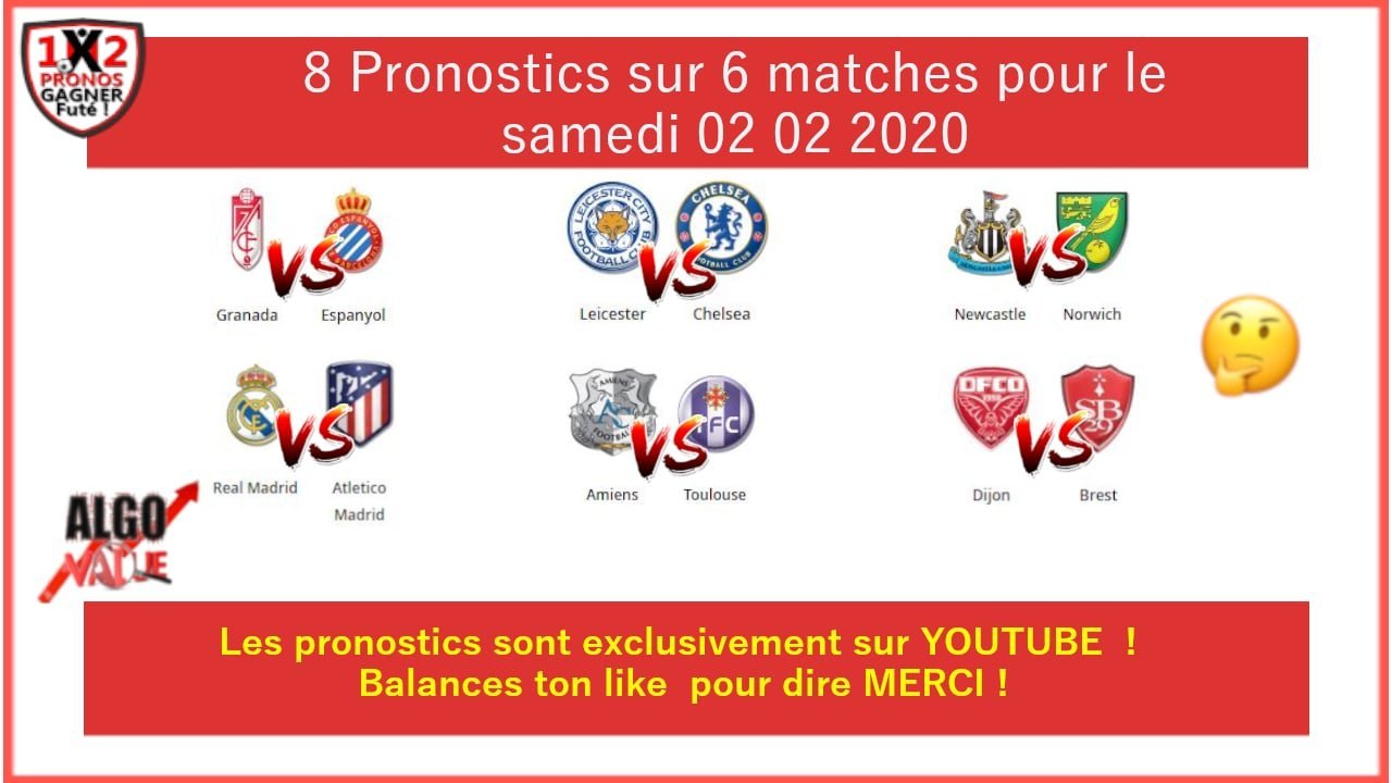 8 pronostics sur 6 matchs ALGO Alerte Value bet gagner futé de Fred Tipster samedi 02 02 2020-min